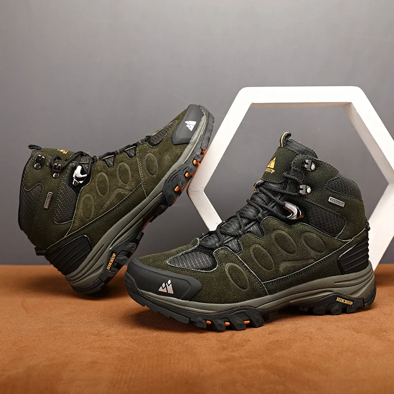 HIKEUP Scarponi da trekking da uomo alti, scarpe invernali da outdoor, con lacci, antiscivolo, sportive, casual, da trekking, in pelle scamosciata, calde
