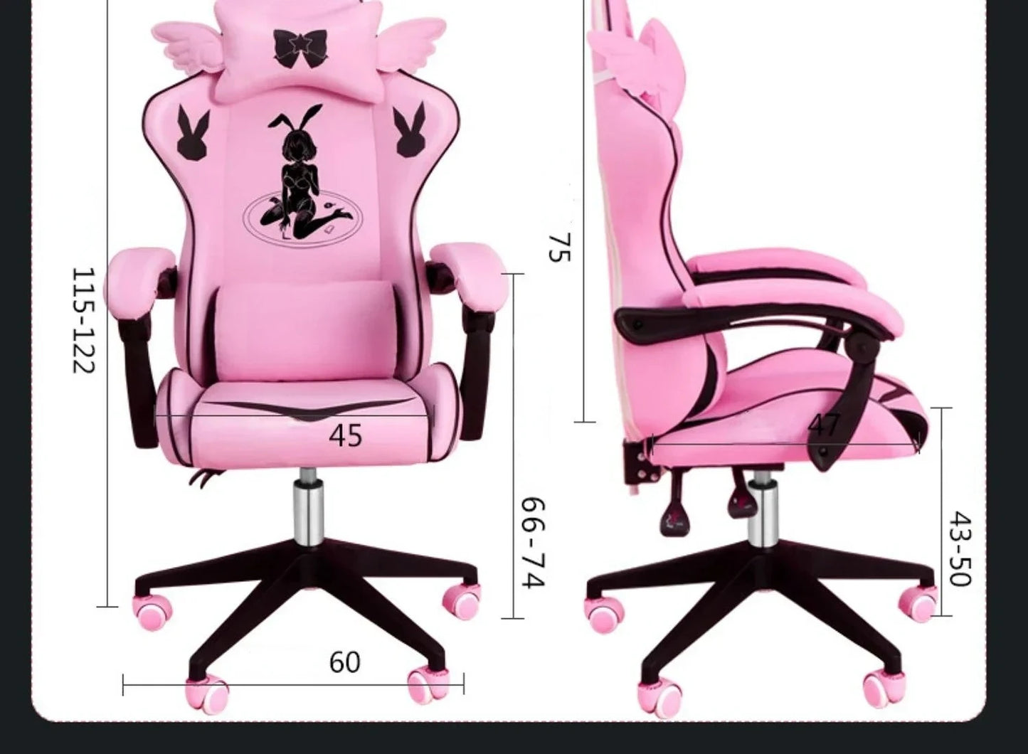 Pink Gaming Chair for Girls with Footrest, Comfortable Adjustable Swivel Computer Chair, Cartoon Gamer Chair for Bedroom, Office & Study