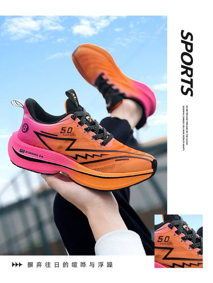 Men's Sport Shoes Professional Cushioned Carbon Plate Running Shoes Breathable Lace-up Casual Sneakers Marathon Athletic Footwear