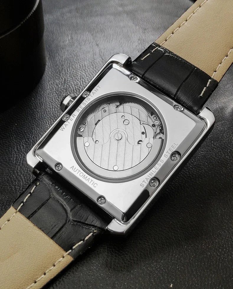 Montre automatique de luxe pour homme – Montre-bracelet mécanique, modèle élégant de grande marque, boîtier carré en acier inoxydable, étanche – CARLTINY