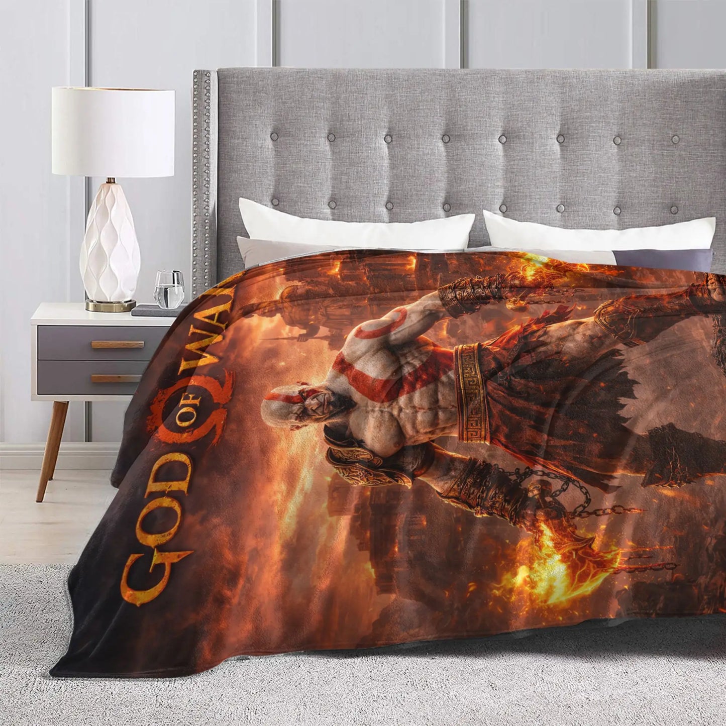 God of War Games Kratos Cartoon Blanket Warm Soft Pattern Plush Throw Blanket For Couch Chair Sofa Bed Bedspread Bed Cover
