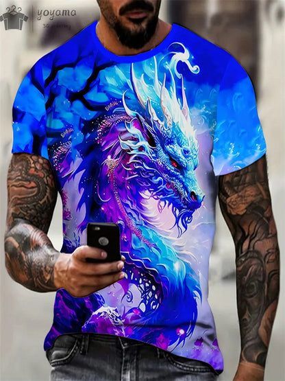 Animal Dragon 3D Print Sport Rychleschnoucí Prodyšné Pánské Tričko Outdoor Street Harajuku Běh Fitness Krátký rukáv Oblečení Top Léto
