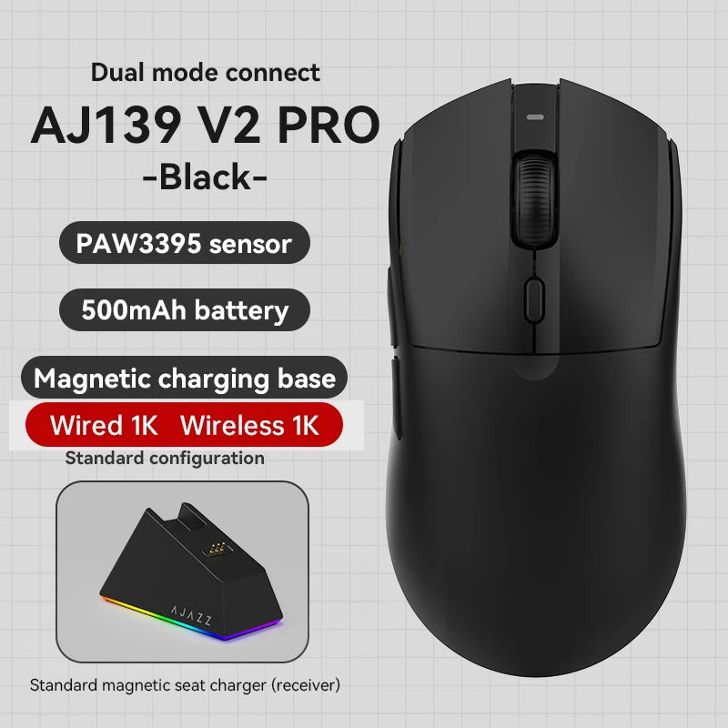 Belaidė pelė AJAZZ AJ139Pro/AJ139V2MC su PMW3395/PAW3311 lustų rinkiniu, 12000-26000Dpi, profesionali žaidimų pelė