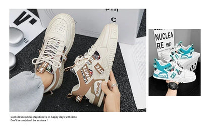 Scarpe da skateboard da uomo, sneakers estive, in pelle, casual, alla moda, per attività all'aperto, corsa, sport, escursionismo, tennis, con zeppa, di marca, di lusso