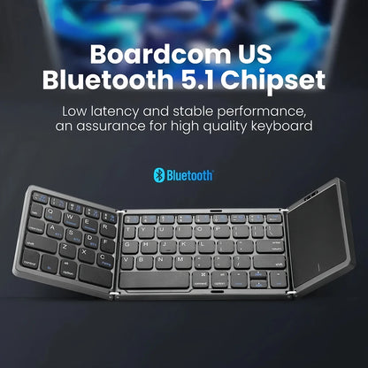 Mini Folding Wireless Bluetooth Keyboard Russian Spanish Arabic Hebrew Portugues with Touchpad for Windows, Android, IOS
