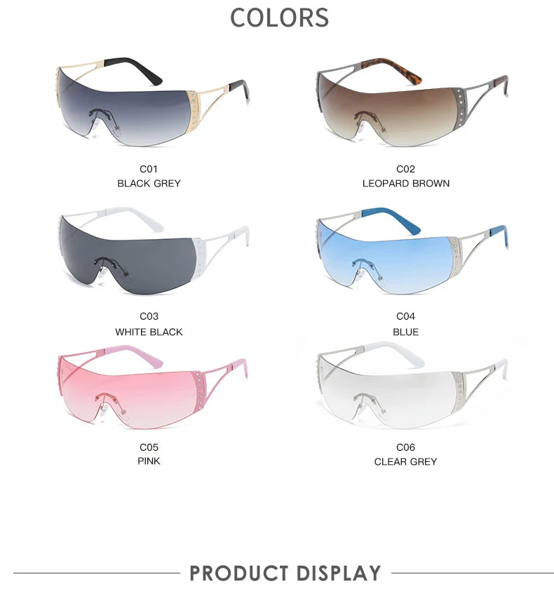 Fashion 2000's Vintage One Piece Sunglasses Women Y2K Wrap Around Retro Sun Glasses Men Punk Eyewear Shades UV400 Oculos