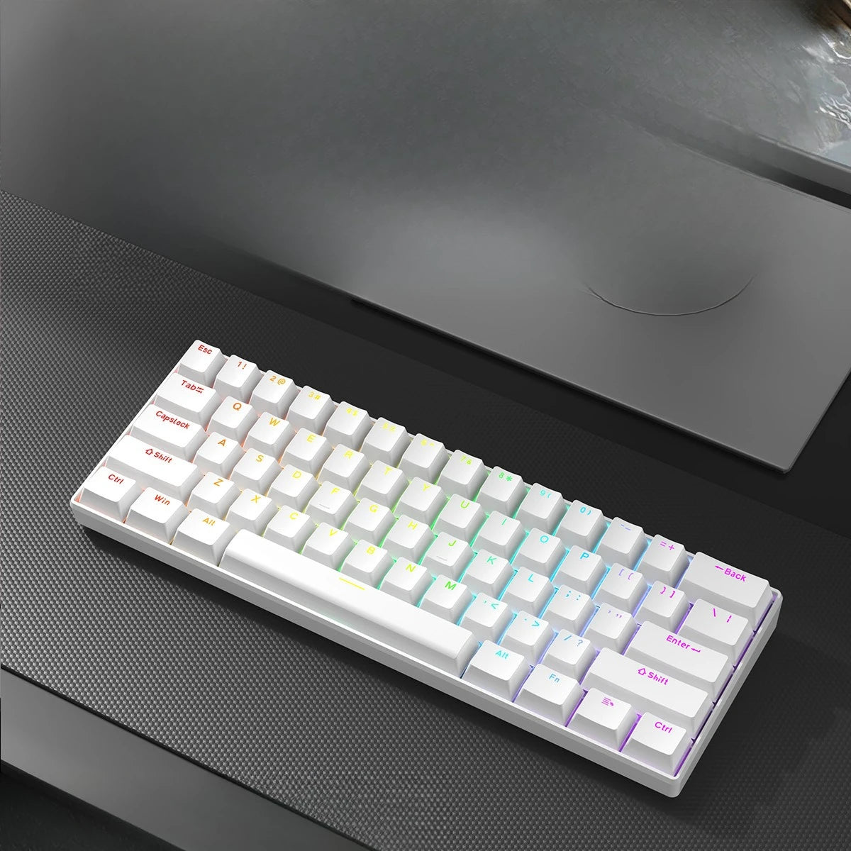 Wireless Gaming Mechanical Keyboard Bluetooth 60 Percent RGB White Triple Mode Portable Keyboards