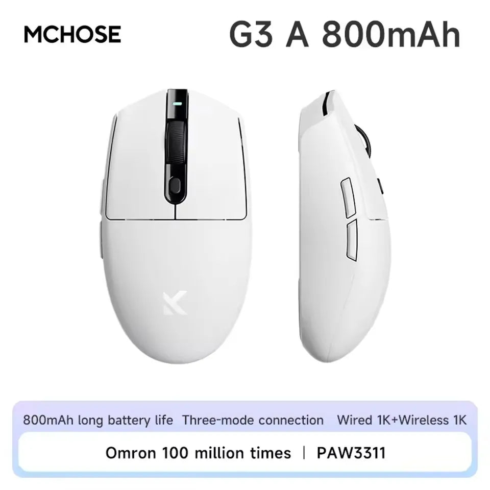 MCHOSE G3 V2 Pro trådløs gamingmus, tri-mode Bluetooth, 800mAh, genopladelig, let, tilpasset ergonomi, esportsmus