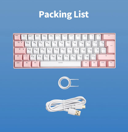 UYIQ YQ62 62 Keys Korean Russian Mechanical Keyboard 60% Mini Portable Color Backlit Wired Gaming Keyboard for Travel Office PC