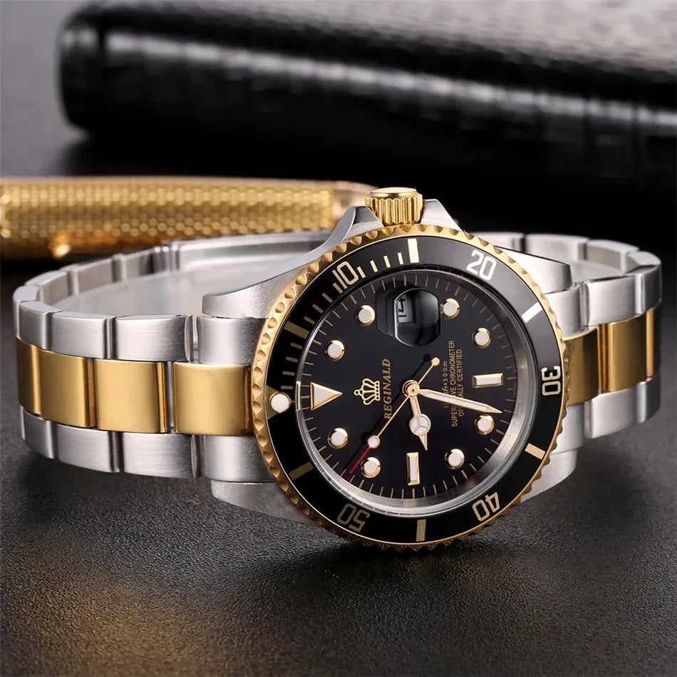 Reginald Men’s GMT Quartz Watch  Rotating Bezel, Sapphire Crystal, Date Display & Stainless Steel Sports Watch
