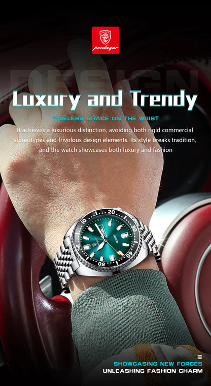 POEDAGAR Luxury Business Men Watch Date Week Waterproof Luminous Man Wristwatch Sport Stainless Steel Quartz Men's Watches Reloj