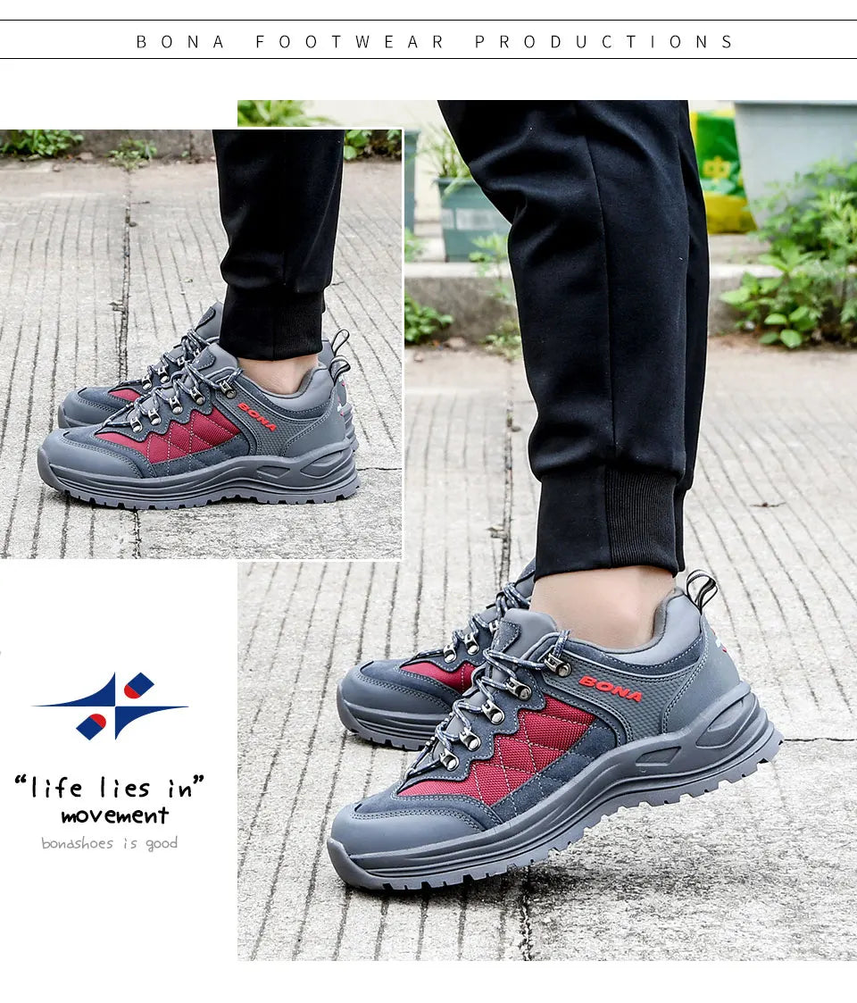 BONA 2023 New Designers Hiking Shoes Trekking Sneakers Men Shoes Man Trekking Walking Mansculino Fishing Camping Jogging Shoes