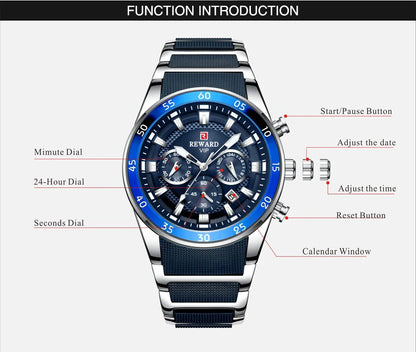 REWARD Relogios Masculino 81011M Sports Silicone Quartz Men's Watch Waterproof Calendar Chronograph Luminous Watches Men Часы