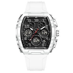 FOXBOX Men Watch Luminous White Silicone Waterproof Quartz Watch For Men Fashion Analog Digital Alarm Chronograph Montre Homme