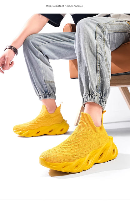 Classic Fashion Yellow Men's Running Shoes Comfort Socks Shoes Trainers Men Unisex Athletic Shoes Big Size 46 Zapatillas Hombre