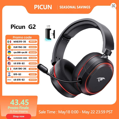 Picun G2 kabelloses Gaming-Headset Bluetooth 5.3 – 7.1-Surround-Sound, ENC-Mikrofon, 100H Akku, Low-Latency-Kopfhörer für PC, PS5, PS4, Switch & Mobile