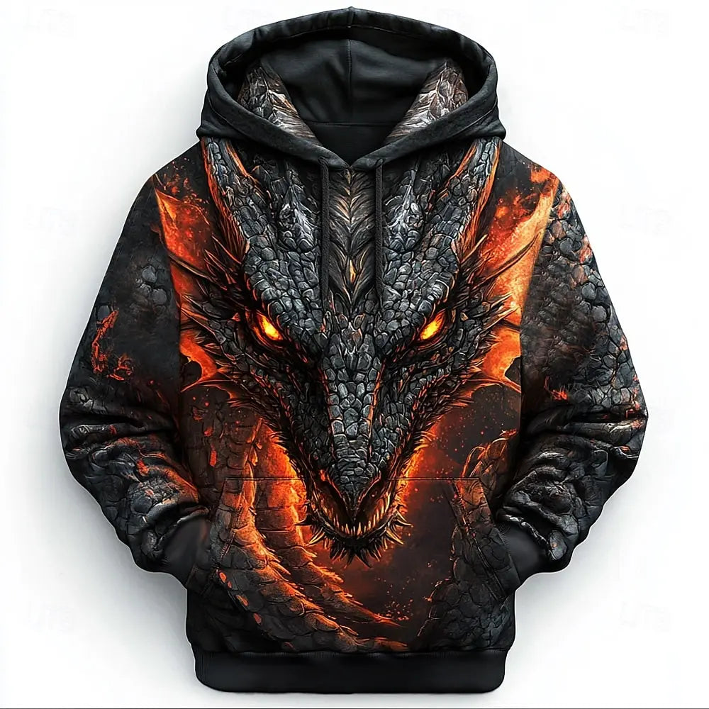 Dragon 3D-hoodies og sweatshirts til mænd – moderigtigt, cool hverdags- og festtøj med lange ærmer, rund hals, til fest, ferie, streetwear, efterår og vinter – træningsdragt og frakke