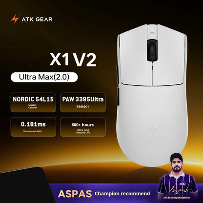 Mouse gaming wireless ATK X1 V2 Ultimate 2.0 Paw3950 Ultra, 54g, ușor, 750ips, latență redusă 0.163ms, 650ips, accesoriu nou, cadou