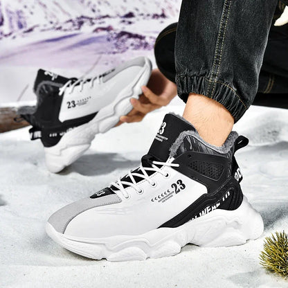 Baskets en peluche coordonnantes imperméables pour hommes, chaussures de tennis pour hommes, pantoufles chaudes, bottes d'hiver, nouveau, 2024