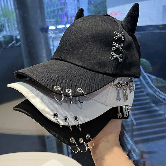 Metal rings, duckbill cap, men's and women's baseball, fashionable hip-hop cap, outdoor street personality