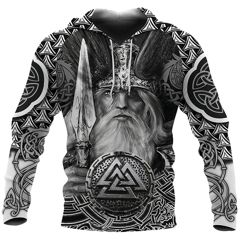 2024 Mens Hoodies Eagle Tattoo Pattern Vikings 3D Printed Fashion Casual Harajuku Hip Hop Autumn And Winter Oversized Sudaderas