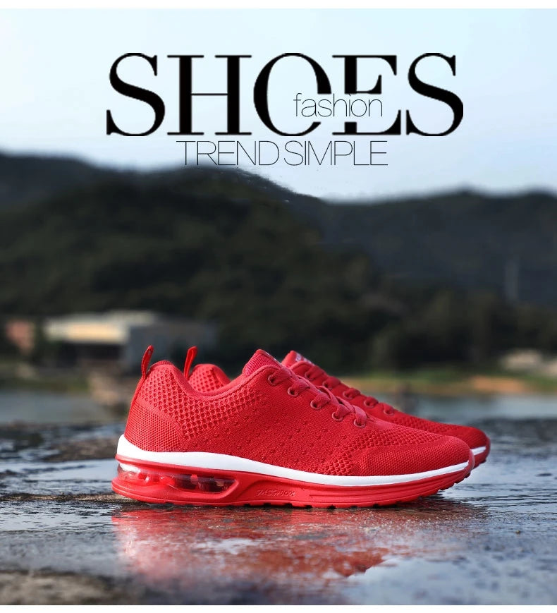 Red Cheap Running Shoes for Men Women Breathable Weave Air Cushion Sneakers Big Size 35-46 Men Lightweight Sports Shoes Trainers