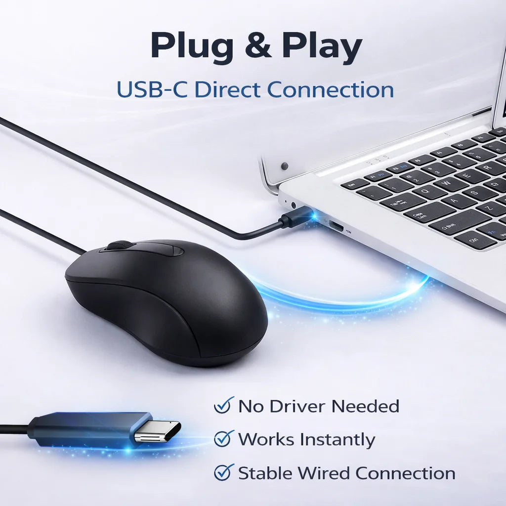 USB C Wired Mouse Silent Click 1000DPI Type-C Mouse For Laptop/Tablet/Phone Compatible with Mac/Windows/Android Plug and Play