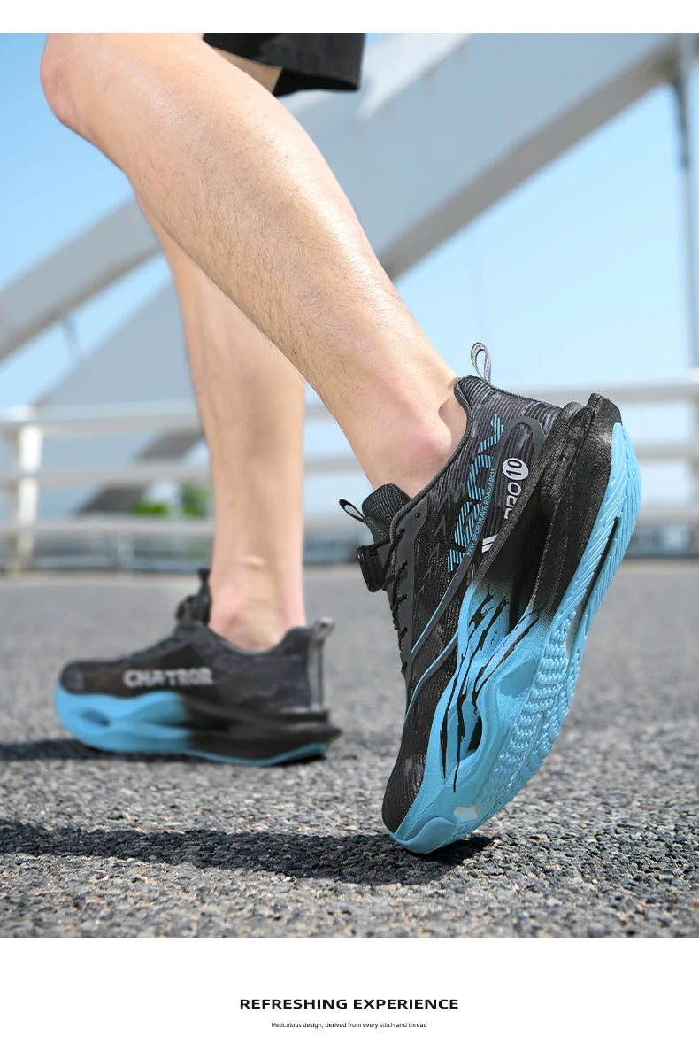Men's Performance Carbon Plate Running Shoes Women Wide Fit Soft Breathable Mesh Upper Rubber Outsole Sneakers for Marathon Race