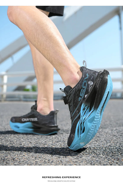 Men's Performance Carbon Plate Running Shoes Women Wide Fit Soft Breathable Mesh Upper Rubber Outsole Sneakers for Marathon Race