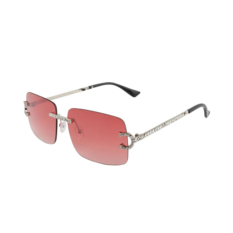 Fashion Rimless Square Sunglasses Vintage Diamond Brand Design Cut Lens Sun Glasses Men Women Metal Frame Luxury Eyewear