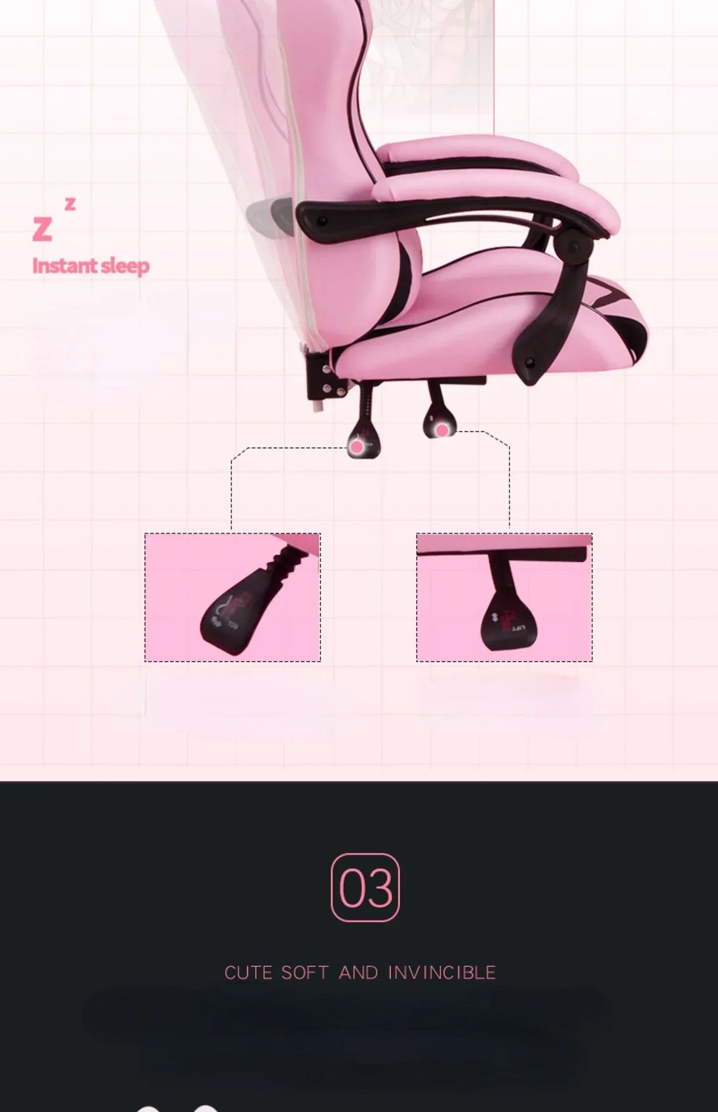 Pink Gaming Chair for Girls with Footrest, Comfortable Adjustable Swivel Computer Chair, Cartoon Gamer Chair for Bedroom, Office & Study