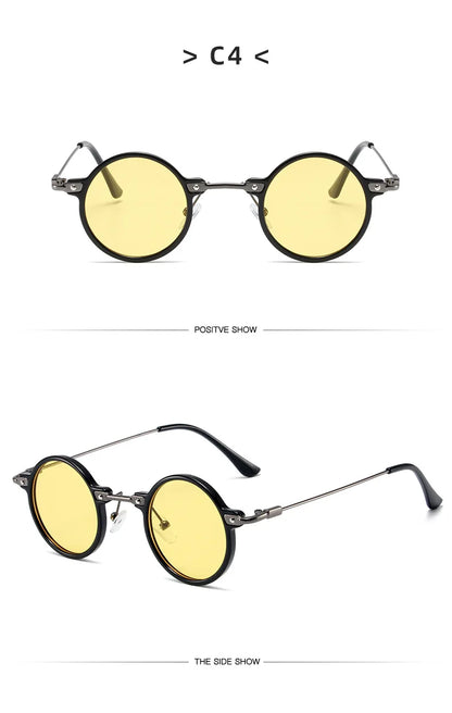 Occhiali da sole rotondi per uomo e donna, occhiali da sole retrò in stile steampunk, occhiali da sole da uomo e da donna, occhiali da sole di marca, montatura in metallo, occhiali da sole
