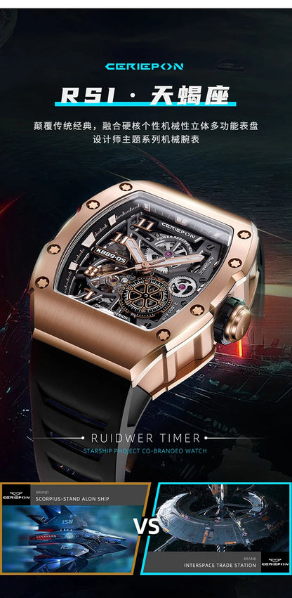 New Fashion Men Mechanical Automatic Wristwatch Pagani Design Richard Similar Hand Silicone Band Sport Watches Relogio Masculino