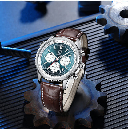 QINGXIYA Montre de luxe pour homme, à quartz, étanche, luminescente, avec date et chronographe, bracelet en cuir, montre-bracelet militaire et sportive pour homme, Reloj