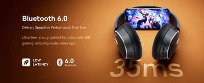 Active Noise Cancelling Headphones Bluetooth 6.0 Wireless Over-Ear Headphones Foldable with LED Power Display & 6-Mic ENC Calls