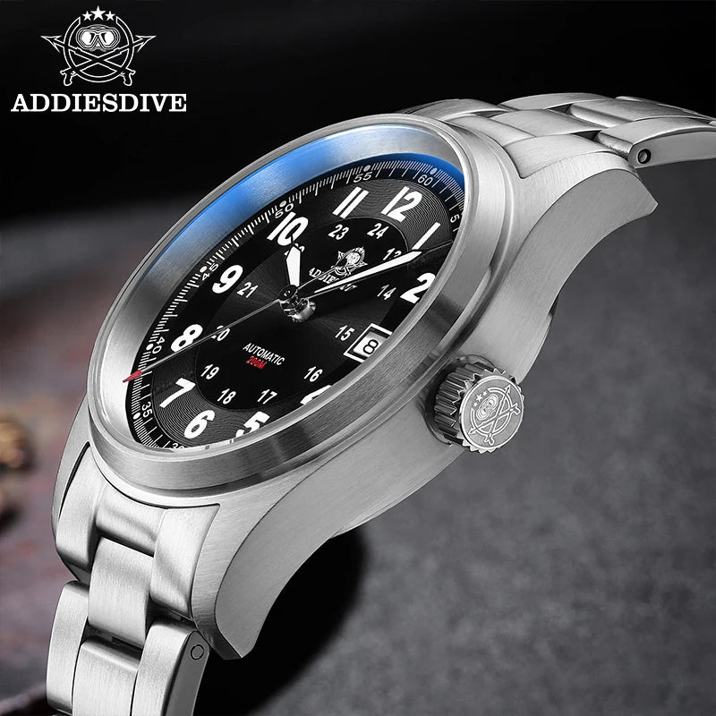 ADDIESDIVE Men's Retro Mechanical Watch Sapphire Mirror Glass Stainless Steel Watch BGW9 Luminous 200m Waterproof Analog Watch