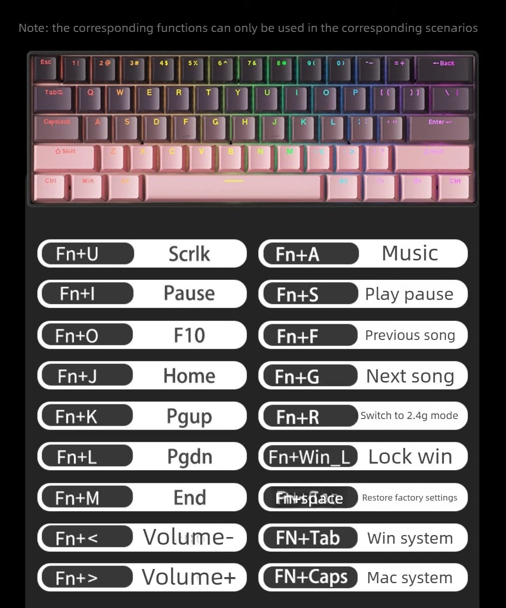 Wireless Gaming Mechanical Keyboard Bluetooth 60 Percent RGB White Triple Mode Portable Keyboards