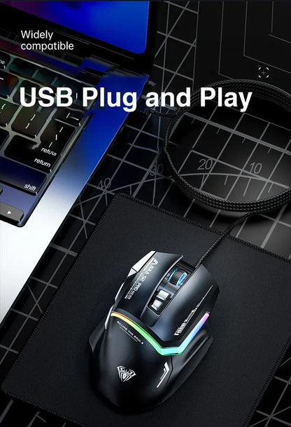 AULA S12Pro kablet mekanisk mus 1000HZ 12800DPI RGB lav latenstid makrodefinitioner esport gamingmus PC-gamer-tilbehør