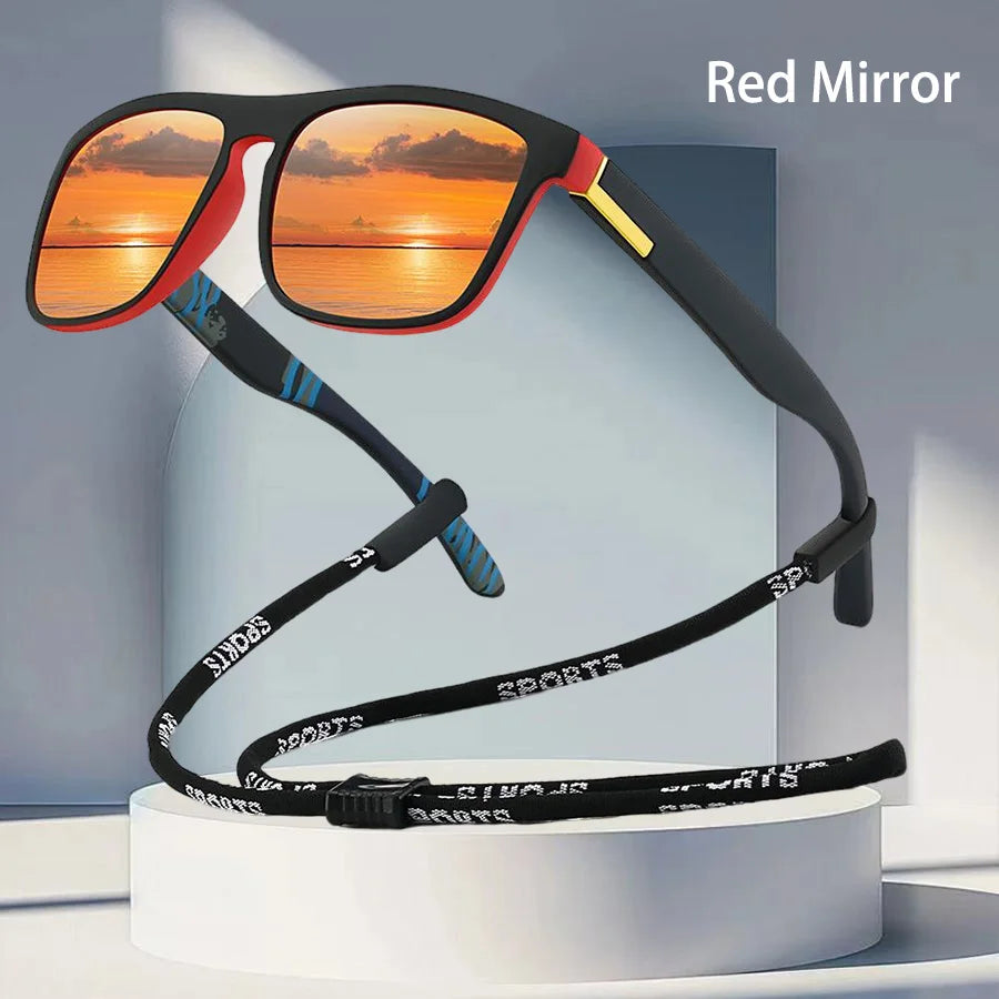 With Chain Fashion Vintage Glittering Material Square Sunglasses Men Women Fishing Driving Classic Brand Designer Sun Glasse