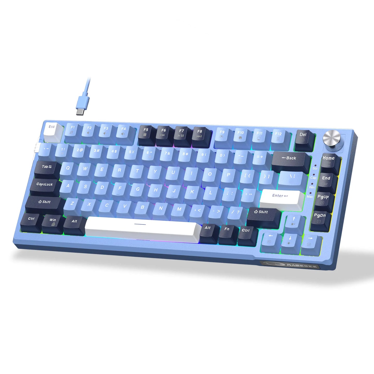 MageGee SKY81 Tastiera meccanica gaming 75%, RGB Gasket hot-swappable cablata personalizzabile, tastiera con suono cremoso e smorzamento acustico con manopola