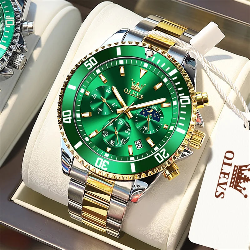 Reloj OLEVS para hombre, marca de lujo, reloj militar de cuarzo dorado, resistente al agua, fecha luminosa, caja de acero inoxidable.