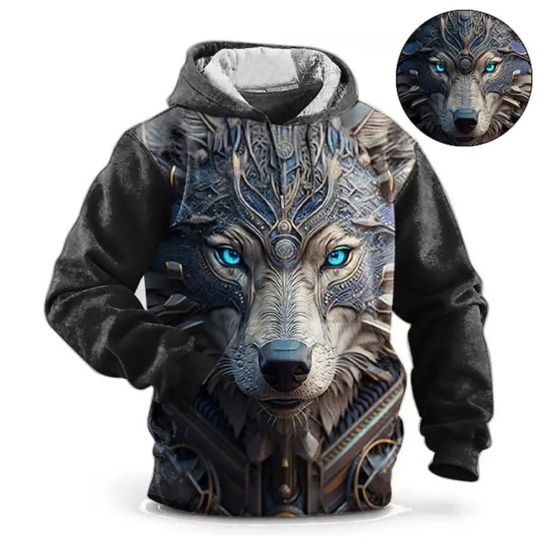 Hoodie med dyremotiv til mænd – ulvemønster – højkvalitets herre-pullover – efterårsmode – street-hoodie – designer – langærmet sportstøj