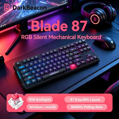 DarKBeacon RGB 87 Tasten kompaktes TKL-Keyboard, USB-kabelgebunden, Hot-Swappable, leise mechanische Tastatur für Windows-Laptop, PC, Gaming und Arbeit