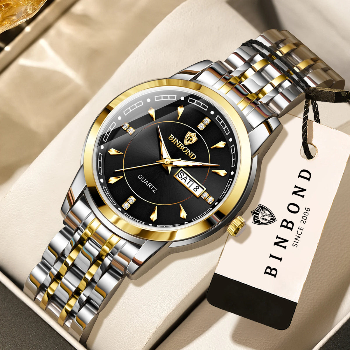 Montres à quartz de luxe originales BINBOND pour femme – Modèle étanche et lumineux – Idée cadeau (coffret inclus)