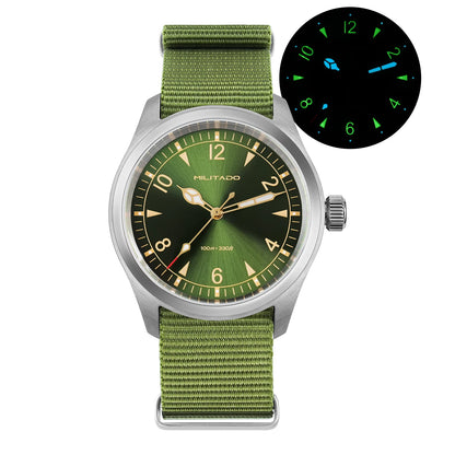 Militado ML08 Vintage Black Watch VH31 Sweep Quartz Wristwatch Ar Sapphire Crystal Luminous C3 BGW9 100 Waterproof Watches Man