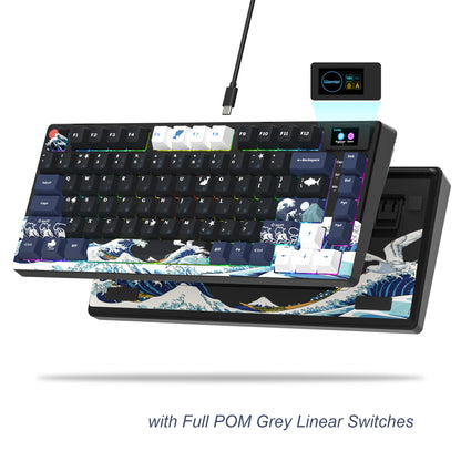 womier S-K80 Sea Wave Hot Swappable Gaming Keyboard Wired Mechanical Keyboard with Color OLED Display Gasket Mount RGB Keyboard