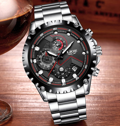 Orologio da uomo LIGE – Orologio al quarzo di tendenza, marchio di lusso, interamente in acciaio, stile professionale, impermeabile e sportivo – Fornito con scatola