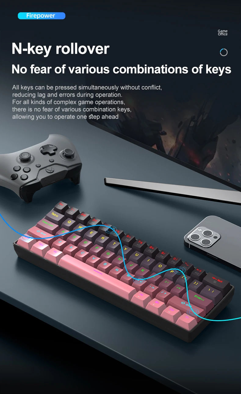 APAYADO K61 Mini Mechanical Keyboard,Wired,61 Keys,Phantom RGB, Black/White Red/Blue Mechanical Switch for Gaming,60% Portable