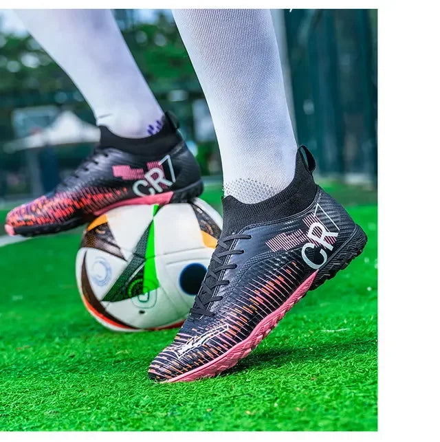 Kids Anti Collision Toe Football Boots Lace Up Closure Short Non Slip Studs Wearproof Breathable Outdoor Grass Game Shoes