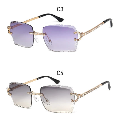 Fashion Rimless Square Sunglasses Vintage Diamond Brand Design Cut Lens Sun Glasses Men Women Metal Frame Luxury Eyewear
